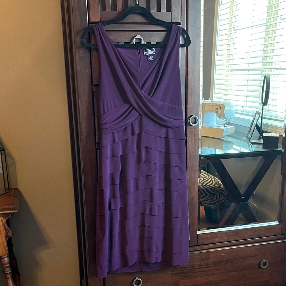 American Living Eggplant Sleeveless V-Neck Tiered Midi Dress Size 12